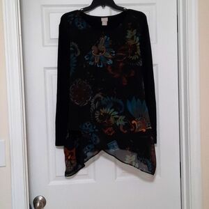 Chico's 3 XL  Longsleeve Black Sheer Layer Whimsy goth Tunic